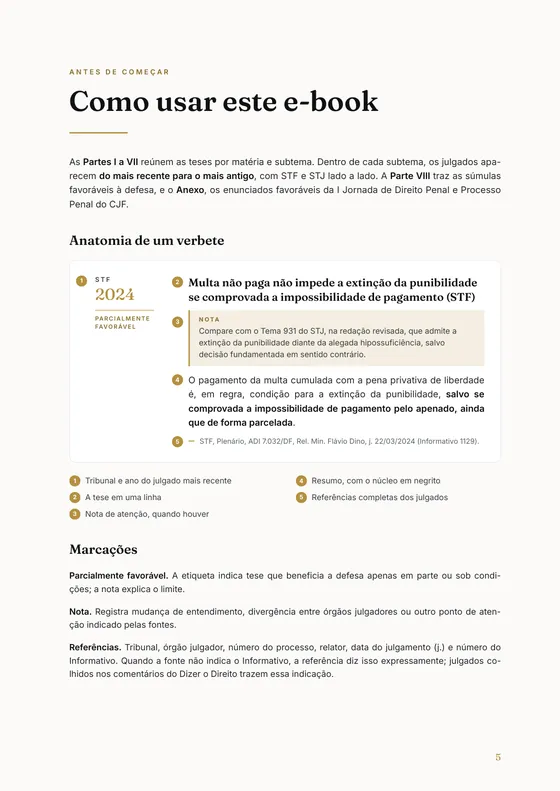 Página 5 do e-book: Como usar este e-book, com a anatomia de um verbete e as marcações